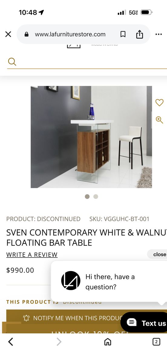 CONTEMPORARY WHITE & WALNUT FLOATING BAR TABLE