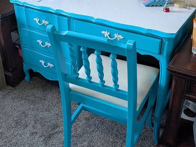 Desk, chair, and twin bed frame