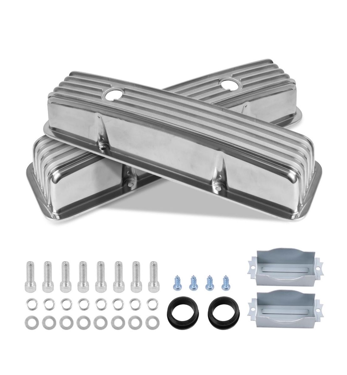 Small Block Polished Aluminum Valve Covers New