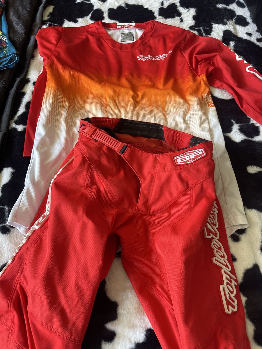 Troy Lee Designs Motocross Jersey & Pants Set - Red/Orange/White, Youth Off-Road Gear