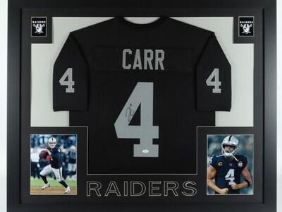 Carr Raiders framed autographed jersey