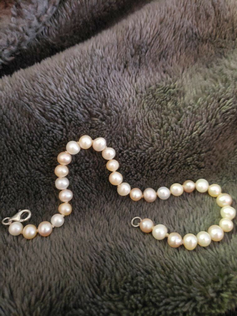 vintage Pearl Bracelet Strand with Sterling Silver Clasp
