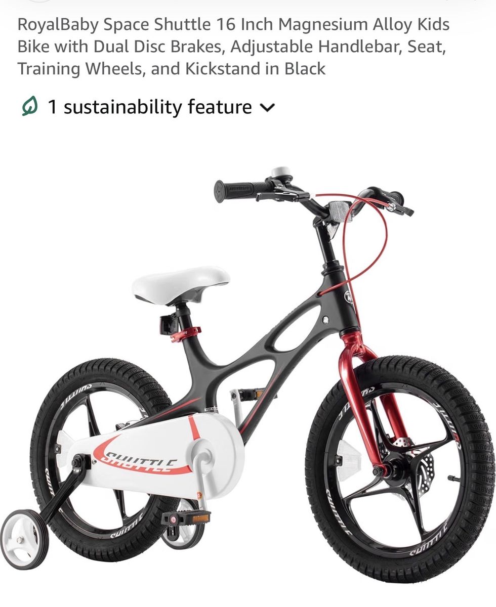 RoyalBaby Space Shuttle 16 Inch Magnesium Alloy Kids Bike with Dual Disc Brakes, Adjustable Handlebar, Seat, Training Wheels