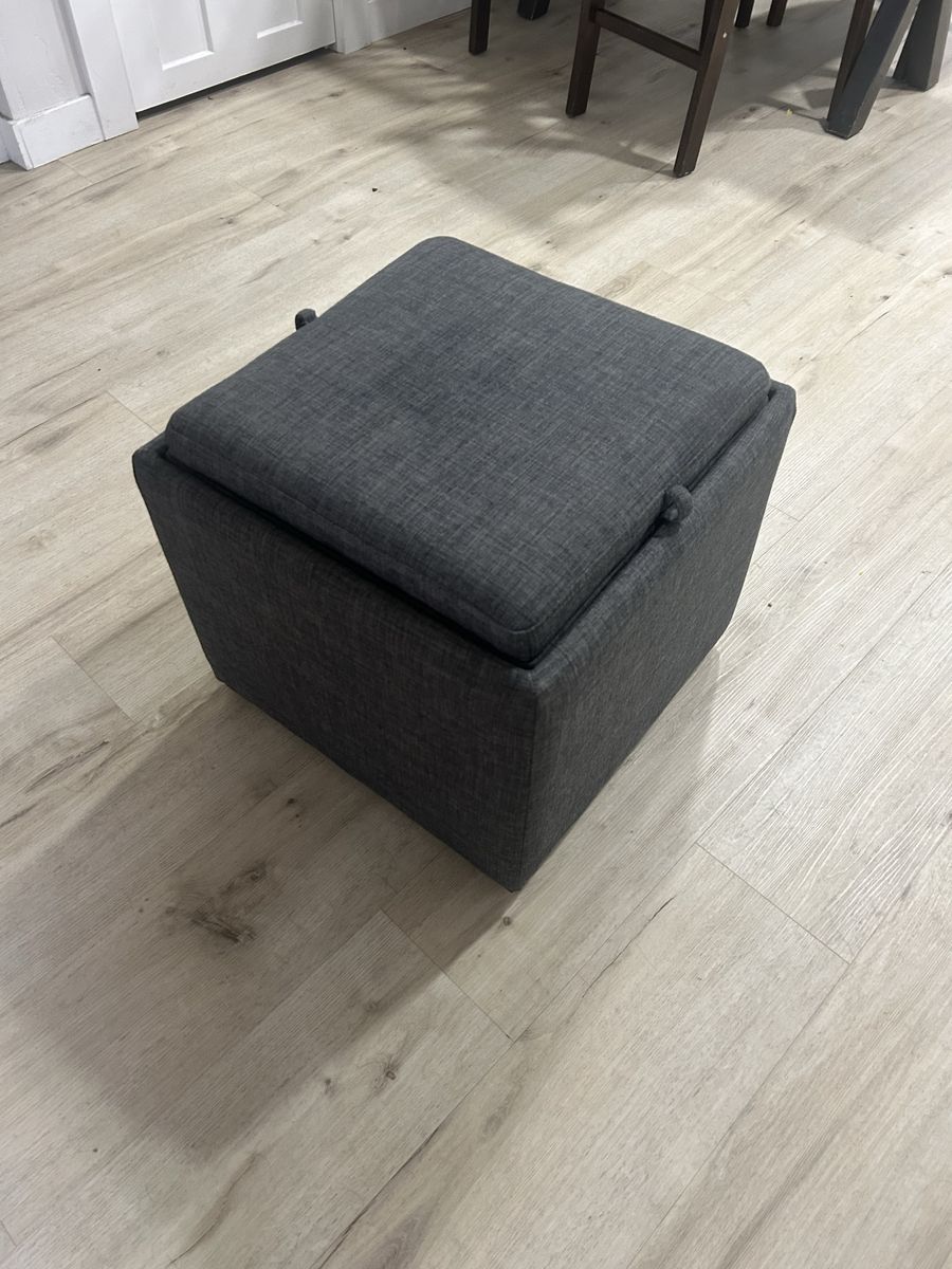 World Market Grey Fabric Storage Ottoman