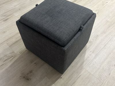 World Market Grey Fabric Storage Ottoman