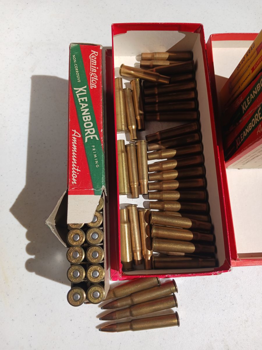 30-40 KRAG 24 rounds and 80 brass with vintage ammo boxes all for $30 cash