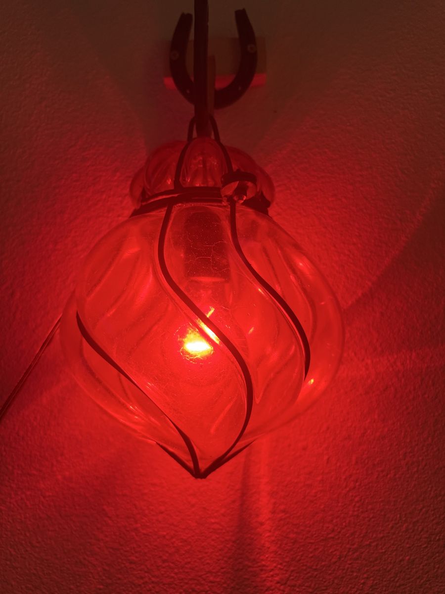 $1100!! Antique Murano Hand Blown Art Glass Lamp Shade - Ruby Red Caged Swirl Design OBO