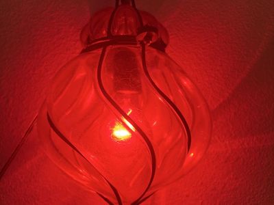 $1100!! Antique Murano Hand Blown Art Glass Lamp Shade - Ruby Red Caged Swirl Design OBO
