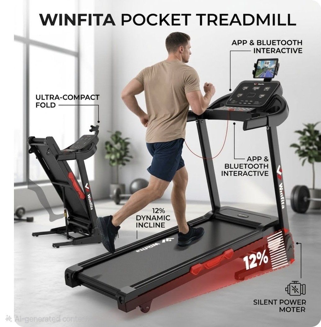 Winfita T732 Incline Treadmill with Bluetooth & App Control - Max 12% Auto Incline