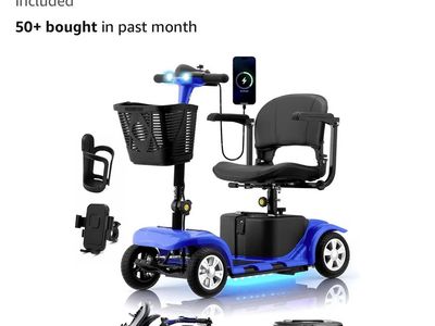 Lightweight Foldable 4-Wheel Electric Mobility Scooter for Adults/Seniors with LED Headlights & Basket