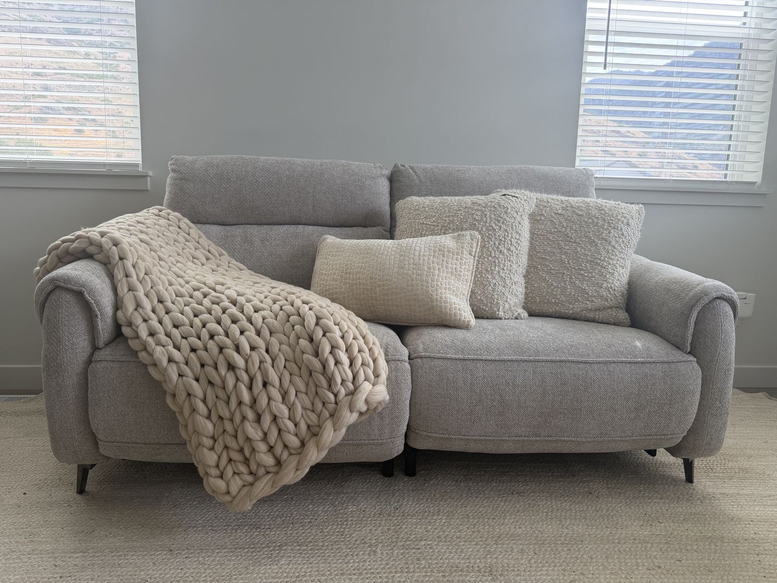 RC Willey Power Reclining w/ charging port Chenille Fabric Sofa