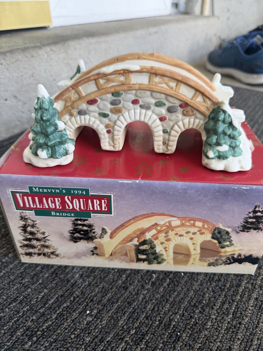Mervyn's 1994 Village Square Bridge Christmas Village Porcelain Piece