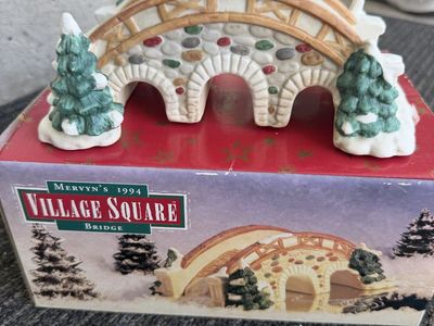 Mervyn's 1994 Village Square Bridge Christmas Village Porcelain Piece