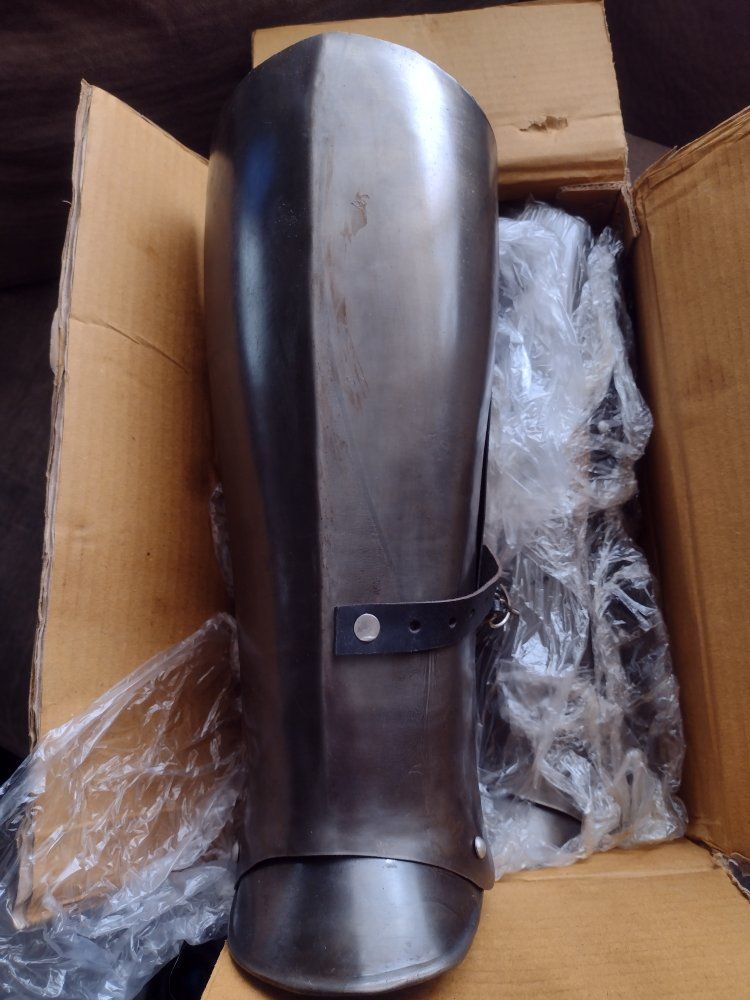 Medieval Steel Greaves Armor - Leg Protection for Costume, Reenactment, LARP - Blackened Finish
