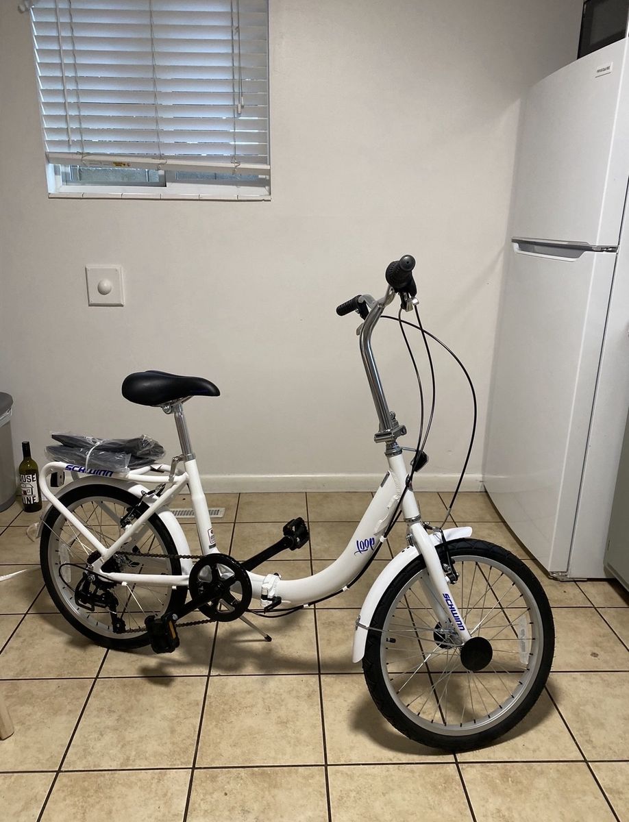 Schwinn Loop Adult Folding Bike - White, Compact 20-inch Wheels