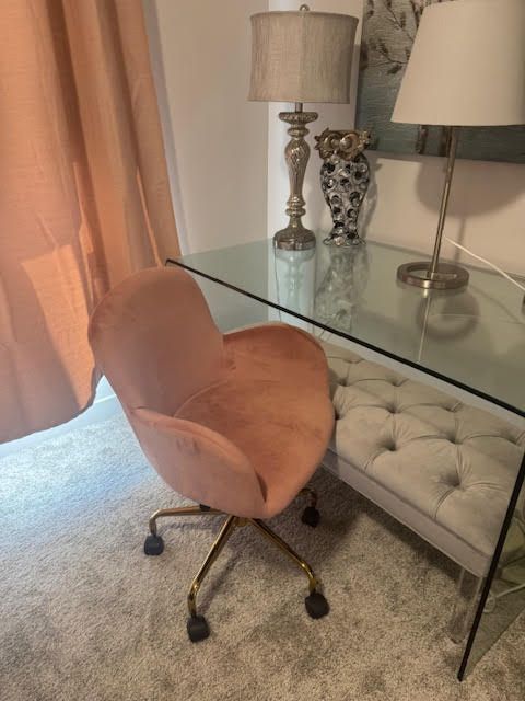 Glass Desk with pink chair
