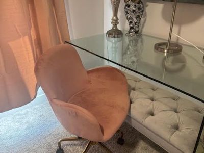 Glass Desk with pink chair