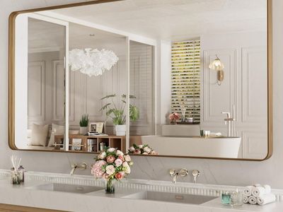 LOAAO 84X32 Inch Bathroom Mirror with Wood Grain Colored Metal Frame
