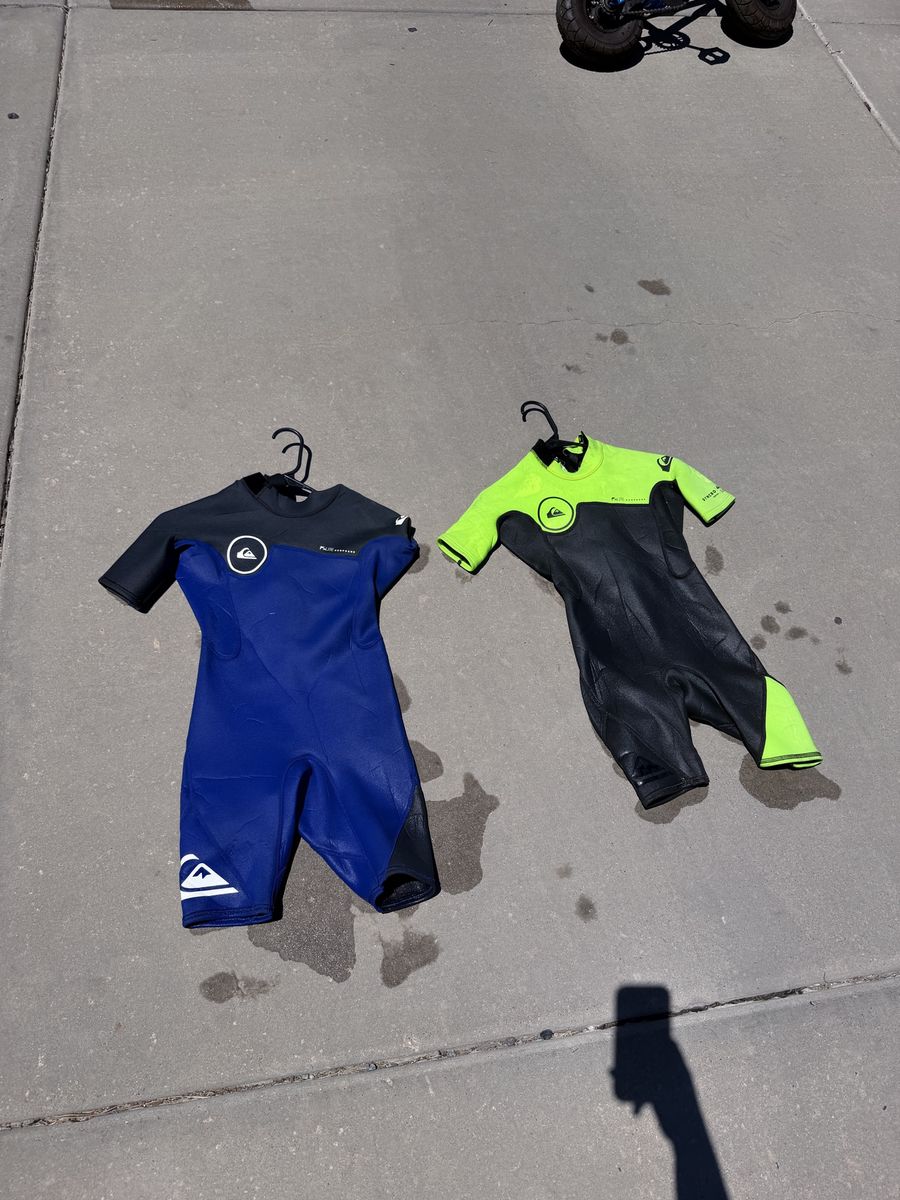 Quiksilver Kids Wetsuits (2-Pack) - Blue & Neon Yellow Shorty Springsuits