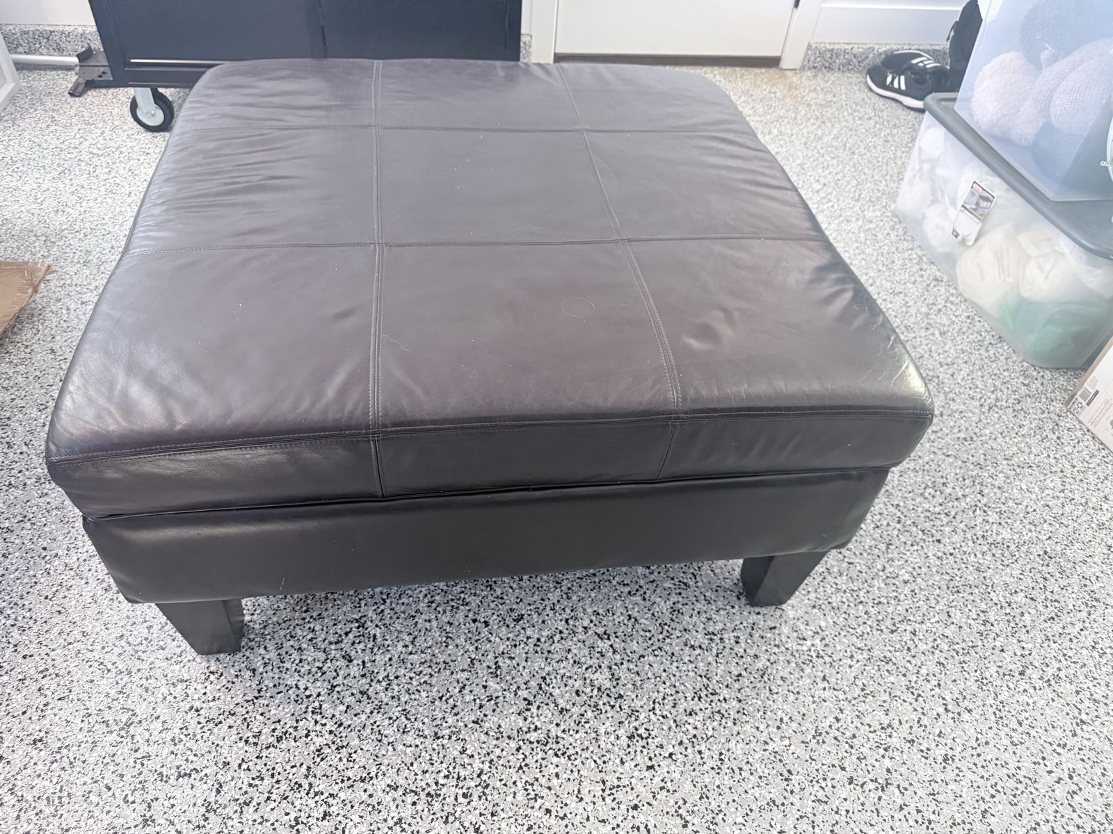 Dark Brown Leather Storage Ottoman - Square, Tufted Top, Multipurpose Furniture