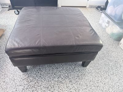 Dark Brown Leather Storage Ottoman - Square, Tufted Top, Multipurpose Furniture