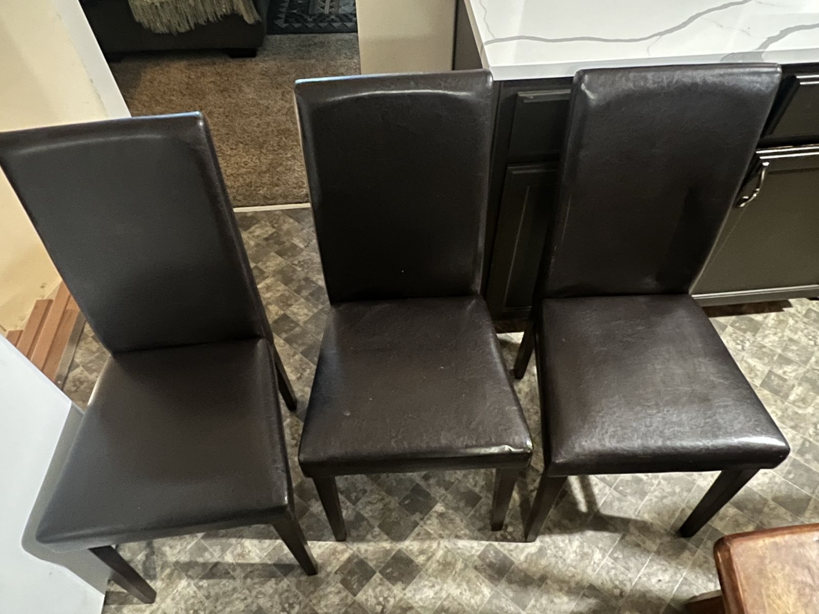 Set of 3 Dark Brown Faux Leather Dining Chairs