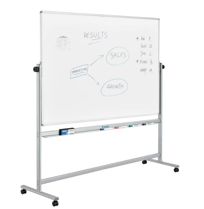 Mobile Reversible Magnetic Whiteboard - 72"W x 48"H - Steel - Silver Frame