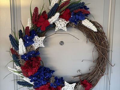 Handmade Patriotic Grapevine Wreath - Red, White & Blue Floral Decor with Stars, 20-24 inch