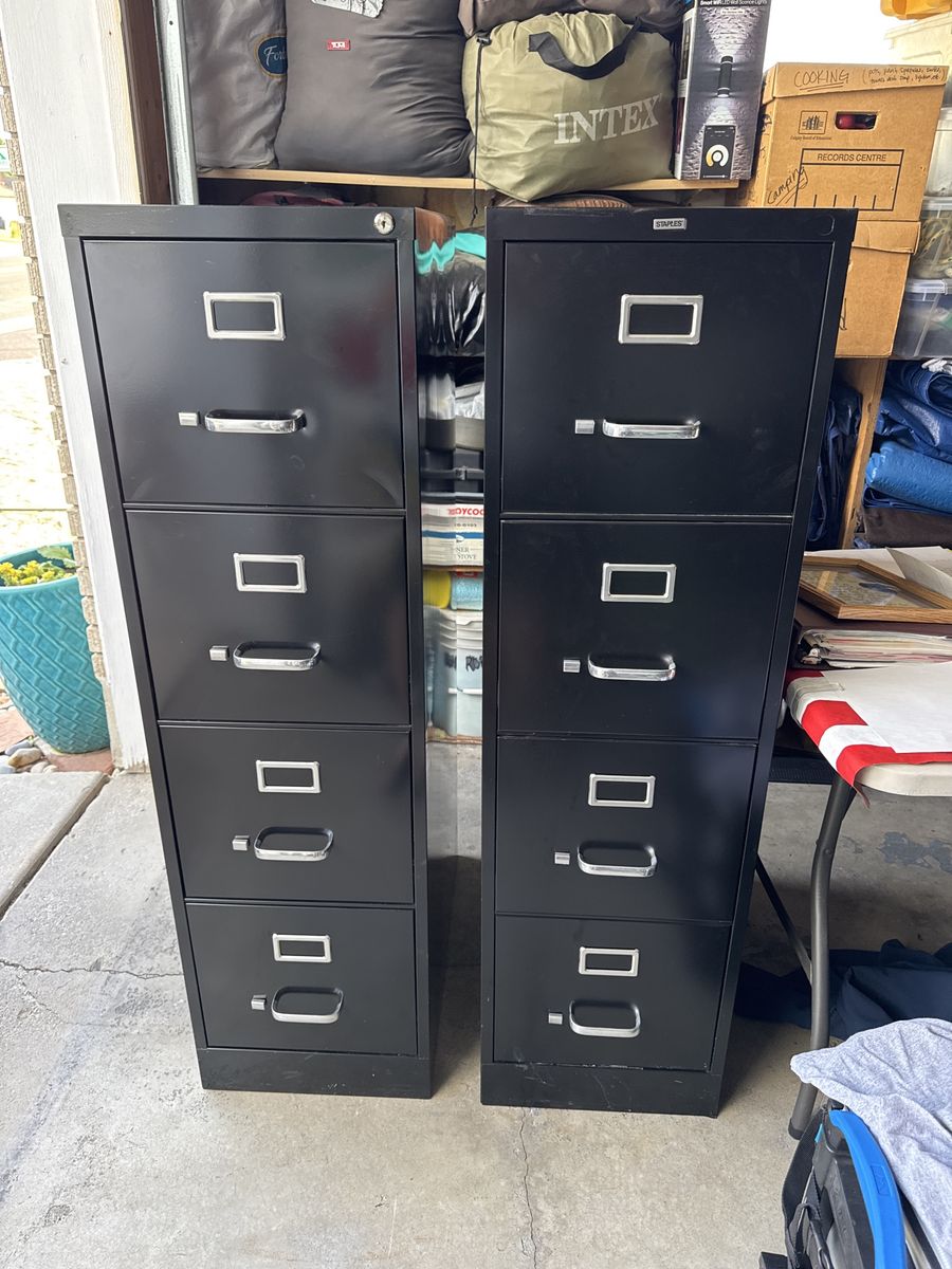 Staples Black 4-Drawer Vertical Filing Cabinet - Set of 2, Lockable Storage