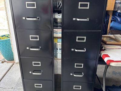 Staples Black 4-Drawer Vertical Filing Cabinet - Set of 2, Lockable Storage