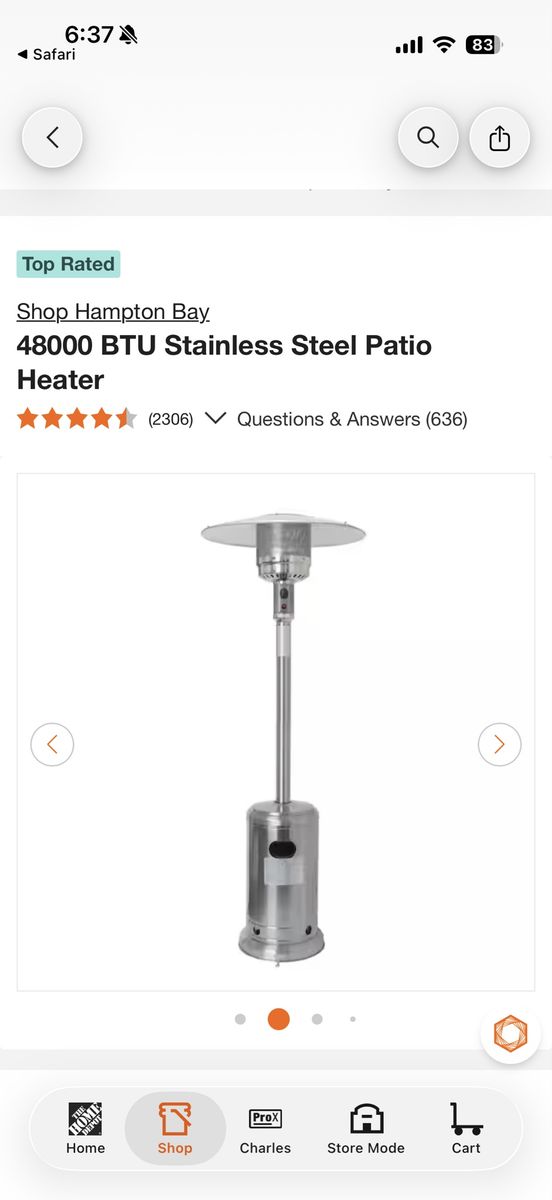 Hampton Bay 48000 BTU Stainless Steel Patio Heater