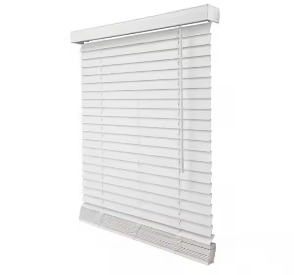 New 2” white faux wood blind 59” 72 1/2”