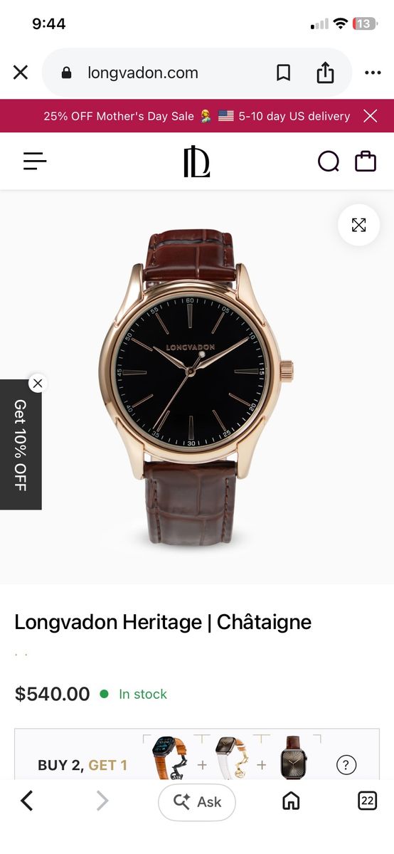 Longvadon Heritage | Châtaigne Gold Watch with Brown Alligator Embossed Leather Strap LW1102