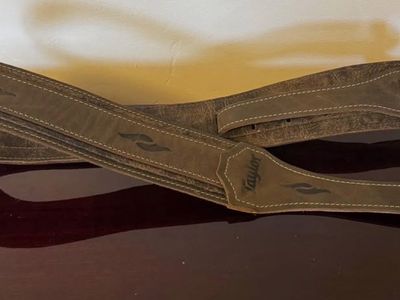 Taylor Distressed Brown Leather Guitar Strap with Flame Inlay - Unused, Brand New