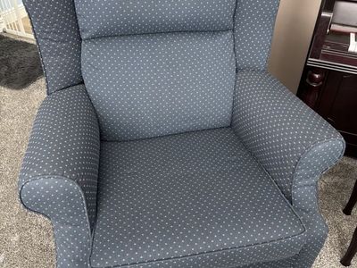 FREE - Cozy Blue Wingback Armchair - Upholstered Rocker Recliner with Wooden Legs