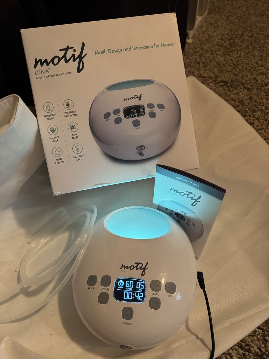 Motif Luna Double Electric Breast Pump - Quiet, Portable, Night Light, Massage & Expression Modes