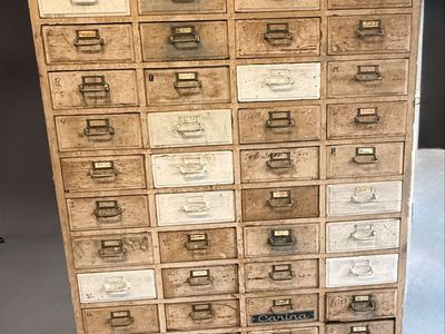 Vintage Industrial Workshop Parts Cabinet - Solid Wood Storage - Original Patina, 75"H