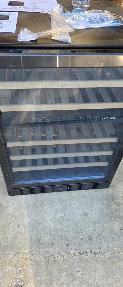 NewAir Dual Zone Wine Cooler Refrigerator Black with Wooden Shelves