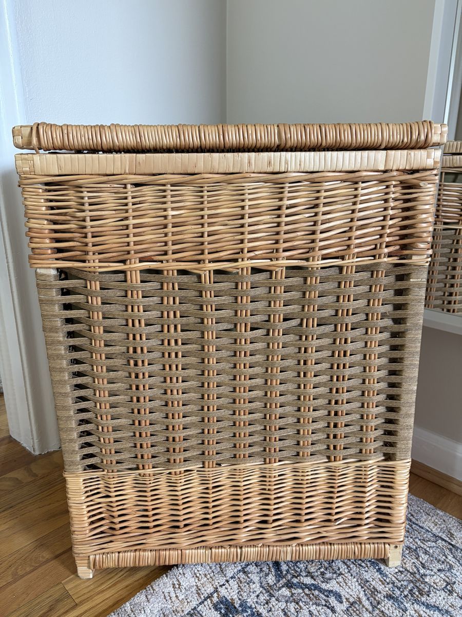 Vintage wicker laundry hamper basket