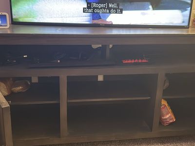 Spacious Wooden TV Stand with Multiple Shelves and Cabinet Storage - Dark Brown/Gray