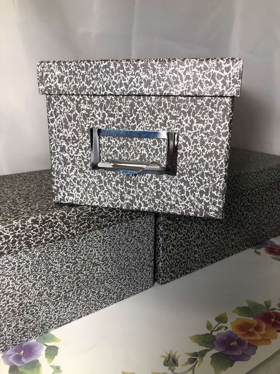 Set of 3 Pendaflex Filing Boxes – Gray & White Patterned