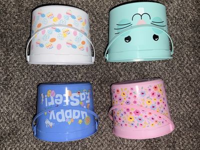 Set of 4 Easter Buckets - White, Blue, Pink, & Bunny Green - Holiday Decor & Storage