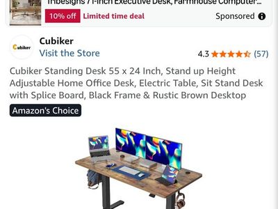 Cubiker 55" x 24" Electric Standing Desk - Rustic Brown Top / Black Frame