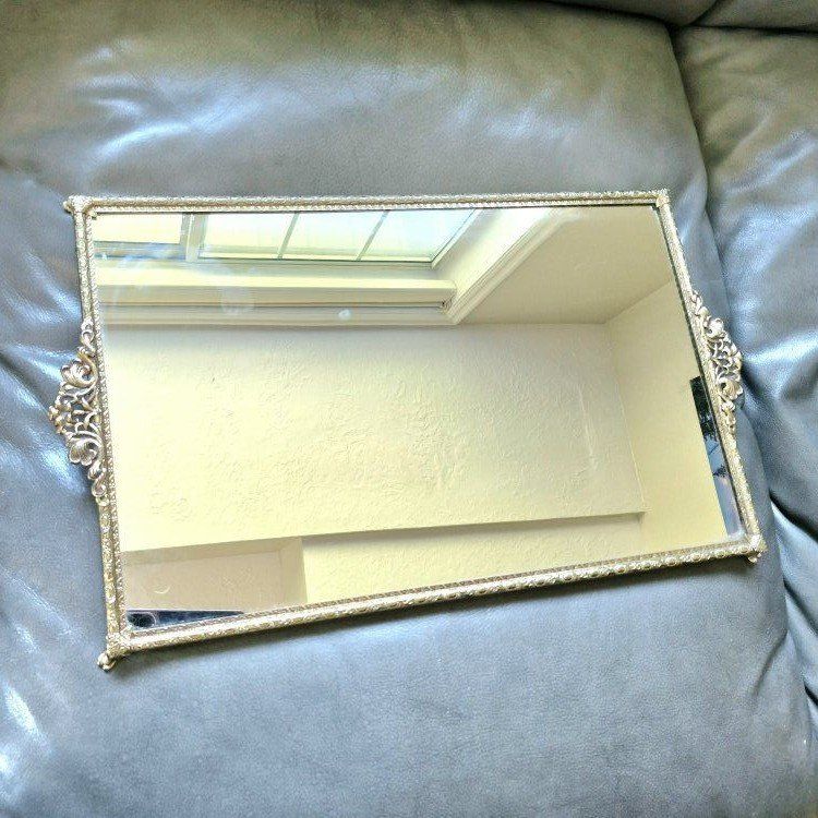 Vintage Gold Ornate Decorative Mirror Vanity Tray Dresser Decor, Excellent Condition