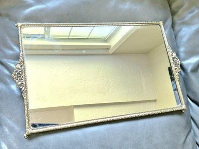 Vintage Gold Ornate Decorative Mirror Vanity Tray Dresser Decor, Excellent Condition