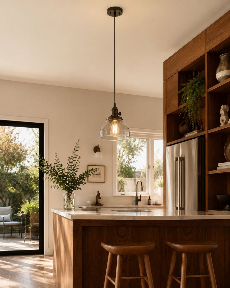 NEW KICHLER AVERY 1-LIGHT BRONZE PENDANT LIGHT WITH CURVED GLASS, LAMP