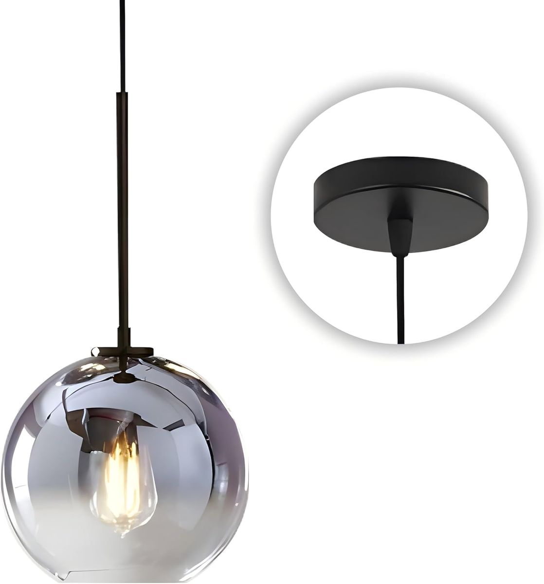 8" Modern Black Globe Pendant Light Mercury Glass Ceiling Pendant Light