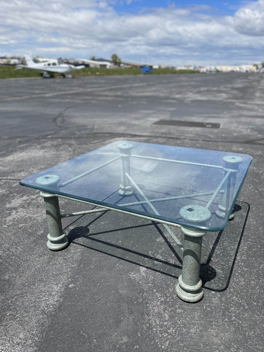 1 inch Rounded Glass Coffee Table with metal base