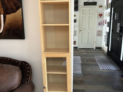 Bookcase, Ikea, 6 shelves w/glass front door at bottom