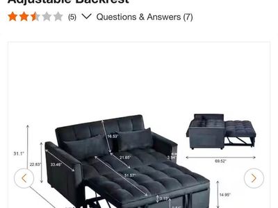 Black Velvet Full 3 in 1 Sleeper Sofa Bed
